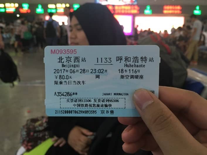 Tiket kereta api ke Hohhot